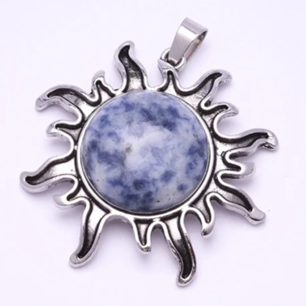 Sodalite Natural Stone Sun Shaped Pendant Necklace Healing Gemstone Pendant